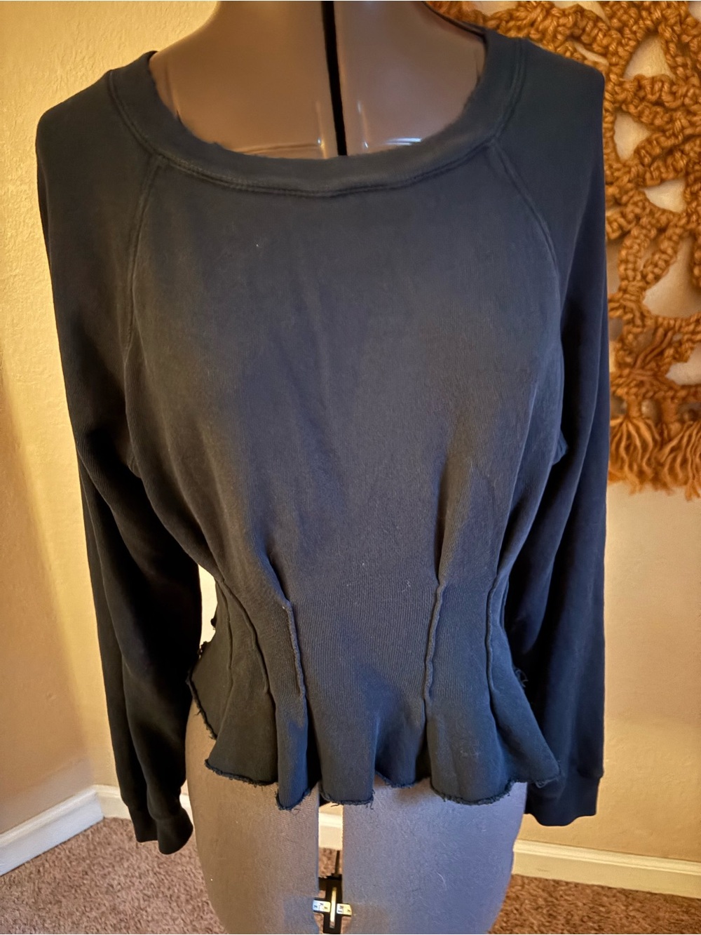 Current/Elliott Black Peplum-Style Crew Sweatshirt